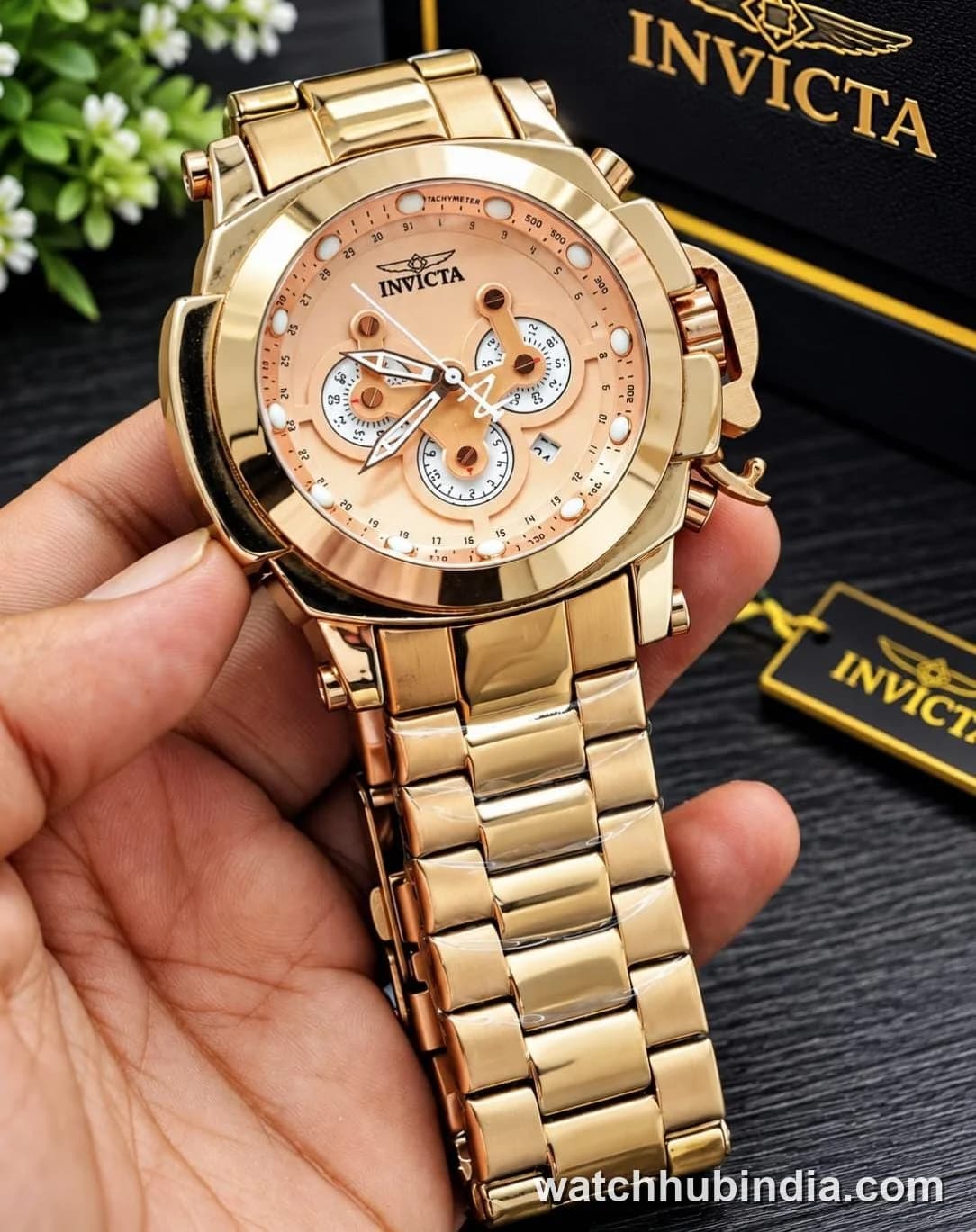 Invicta Gold Tone Chronograph Black and Gold Dial