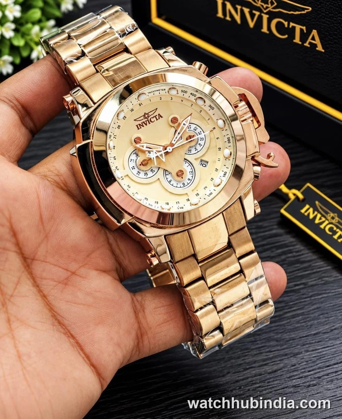 Invicta Gold Tone Chronograph Black and Gold Dial