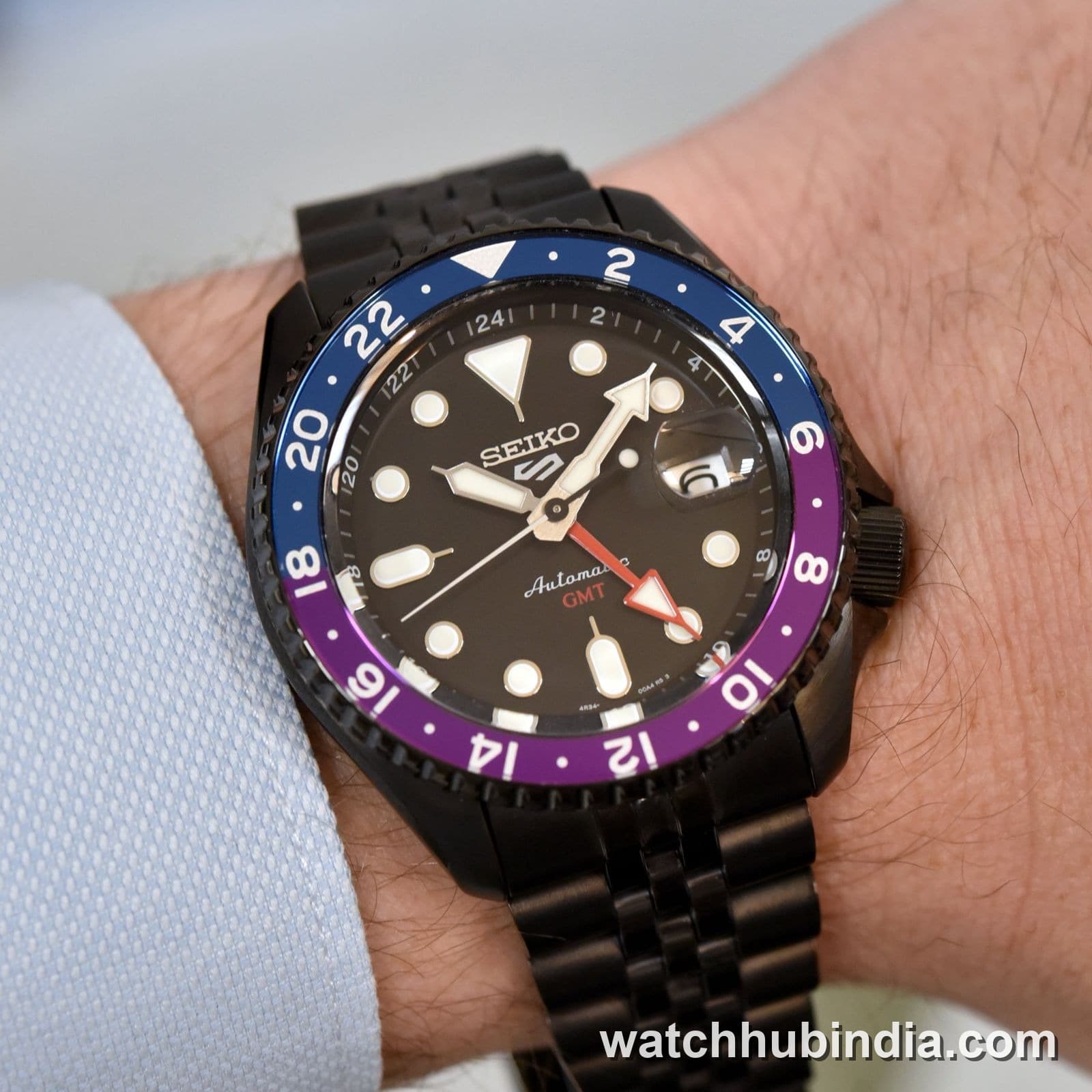 Seiko 5 Sports GMT Black Purple Bezel Automatic