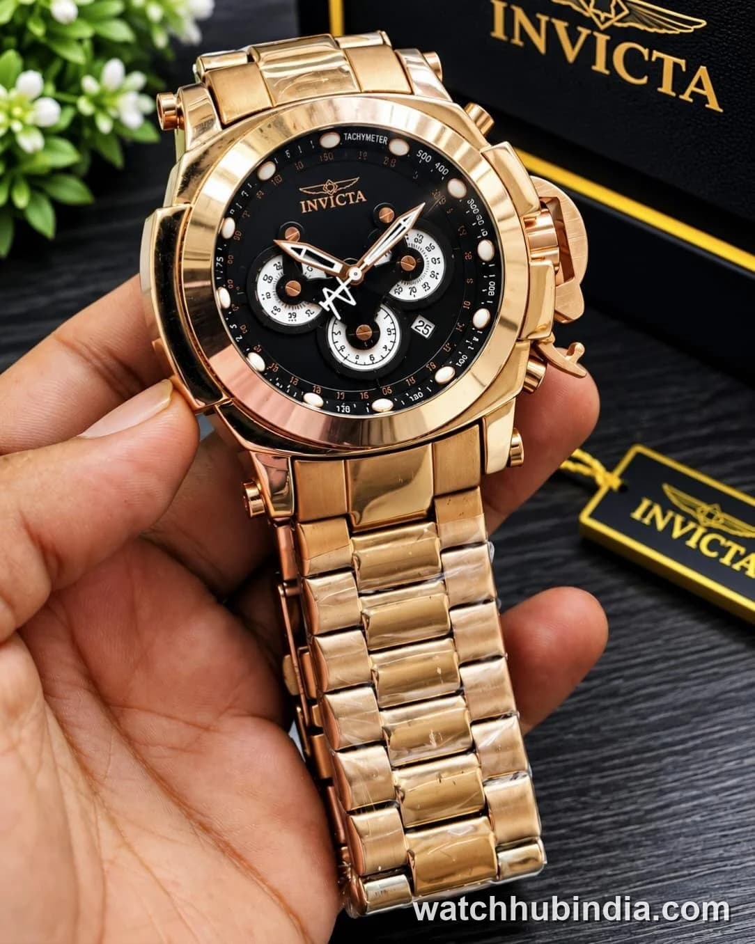 Invicta Gold Tone Chronograph Black and Gold Dial